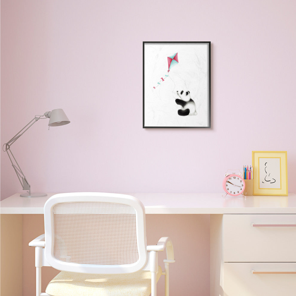 Cartoon Baby Panda With Kite Zoo Animal Painting, 16"x20"