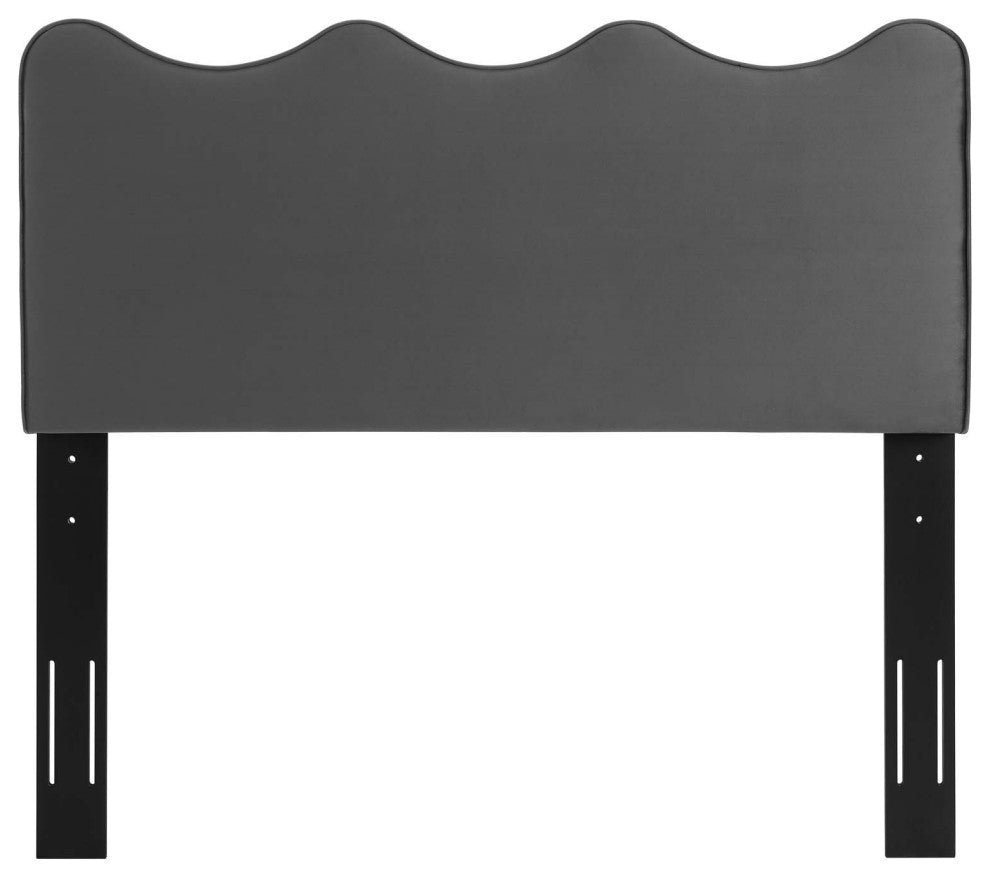 Headboard, Full Queen Size, Velvet, Dark Gray, Modern Contemporary, Bedroom