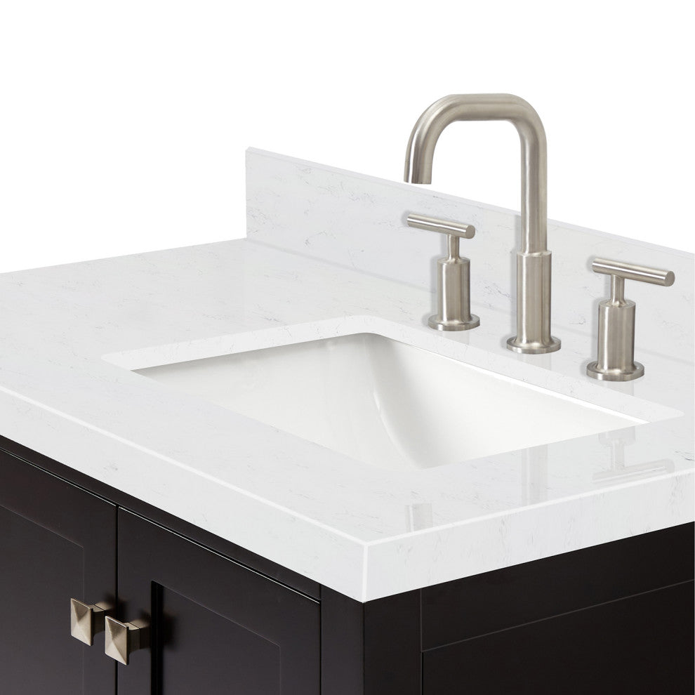 Ariel Cambridge 36" Right  Single Rectangle Sink Vanity, Carrara Quartz, Espresso