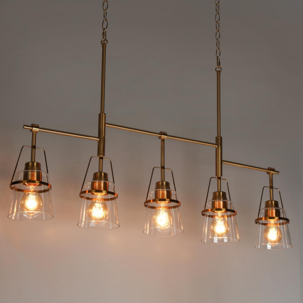 LNC 5-Light Polished Gold Modern Linear Kitchen Pendant Island Light, Linear