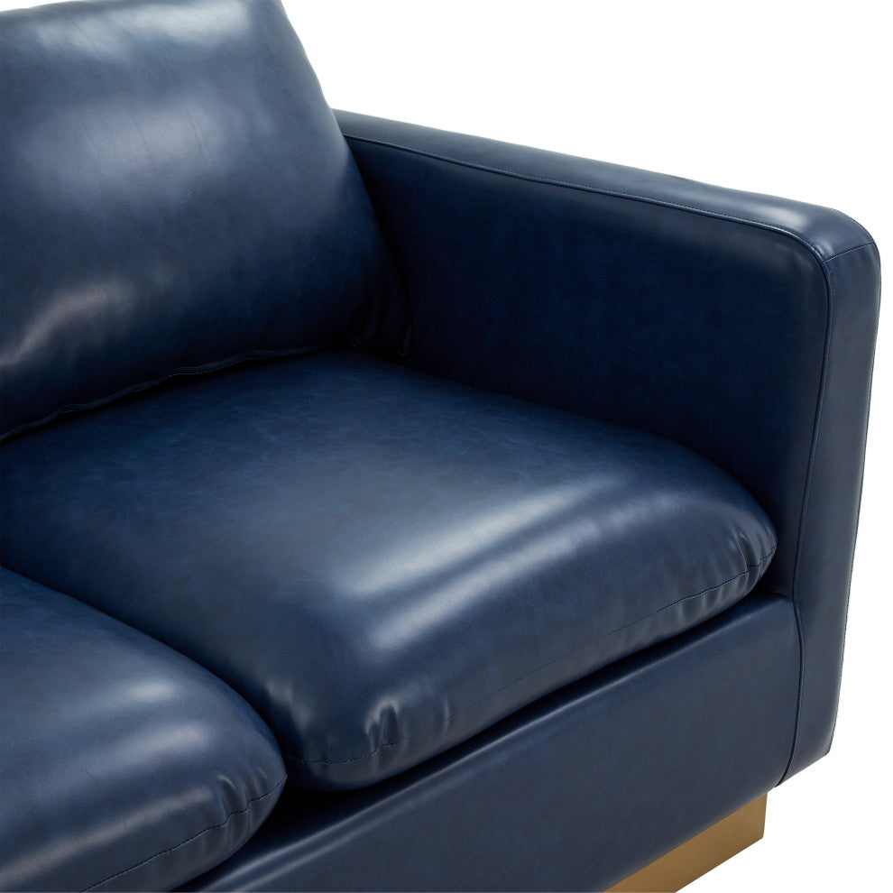 Leisuremod Nervo Modern Mid-Century Upholstered Leather Sofa With Gold Frame