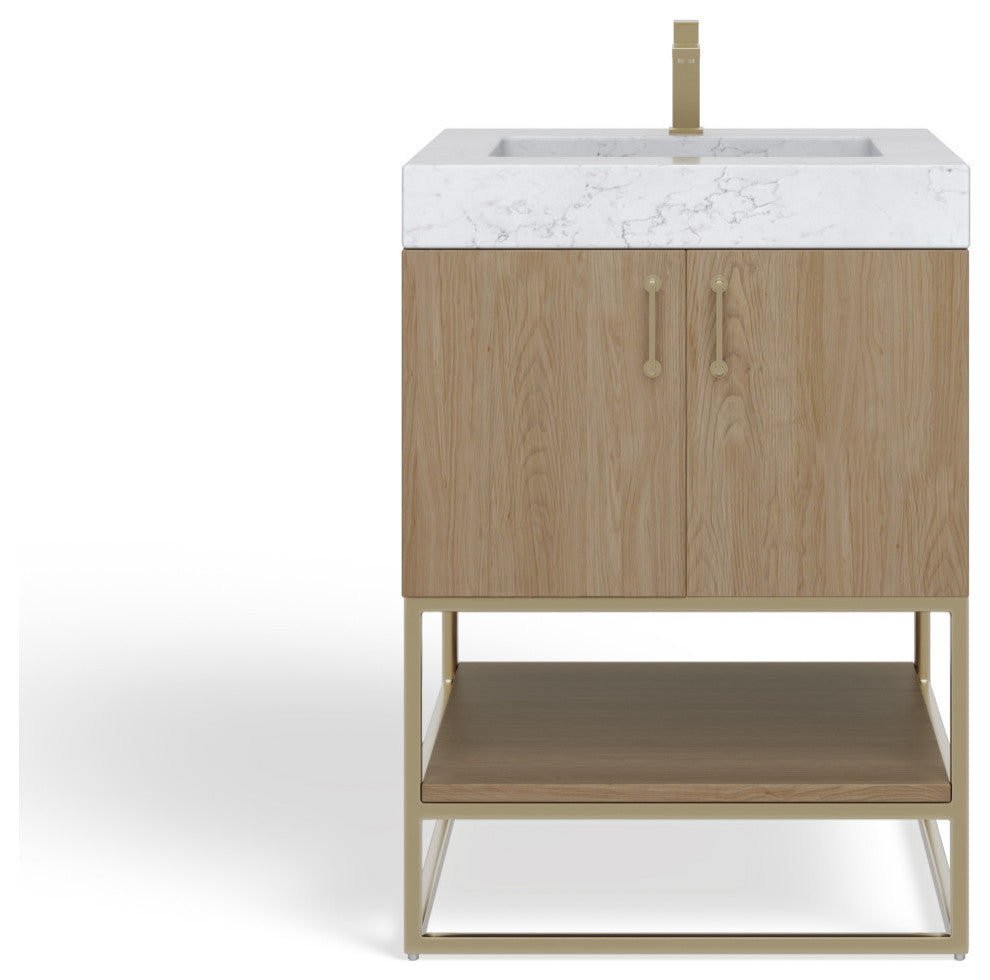 Bahia Bath Vanity, Oak, 24", Brushed Gold Hardware, Single, Freestanding