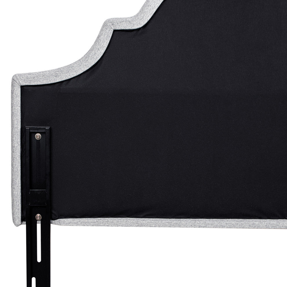 Catherine Arched Upholstered Camelback Headboard, Light Gray, Queen