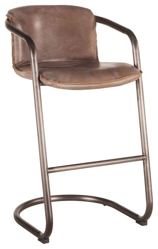 Chiavari Distressed Jet Brown Leather Bar Chairs, Set of 2