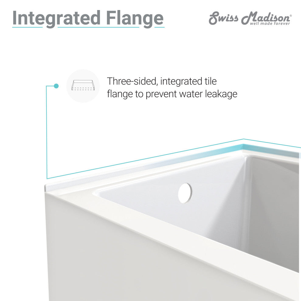 Ivy Alcove Soaking Bathtub with Apron Skirt, 60"x30", Right Hand Drain