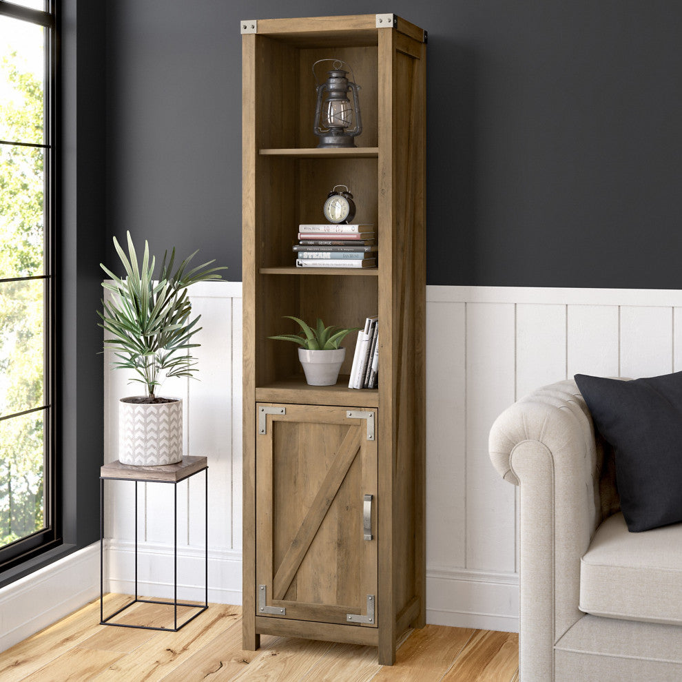 kathy ireland Home Cottage Grove Narrow Bookcase With Door, Reclaimed Pine