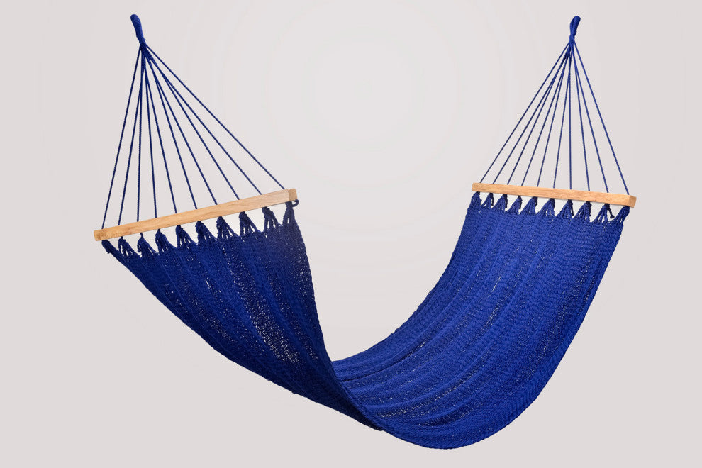 Cobalt Blue Cotton Hammock, Wooden Bar