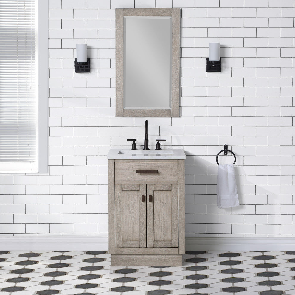 Chestnut 24" Bath Vanity, Grey Oak, Mirror, Oil-Rubbed Bronze Hardware