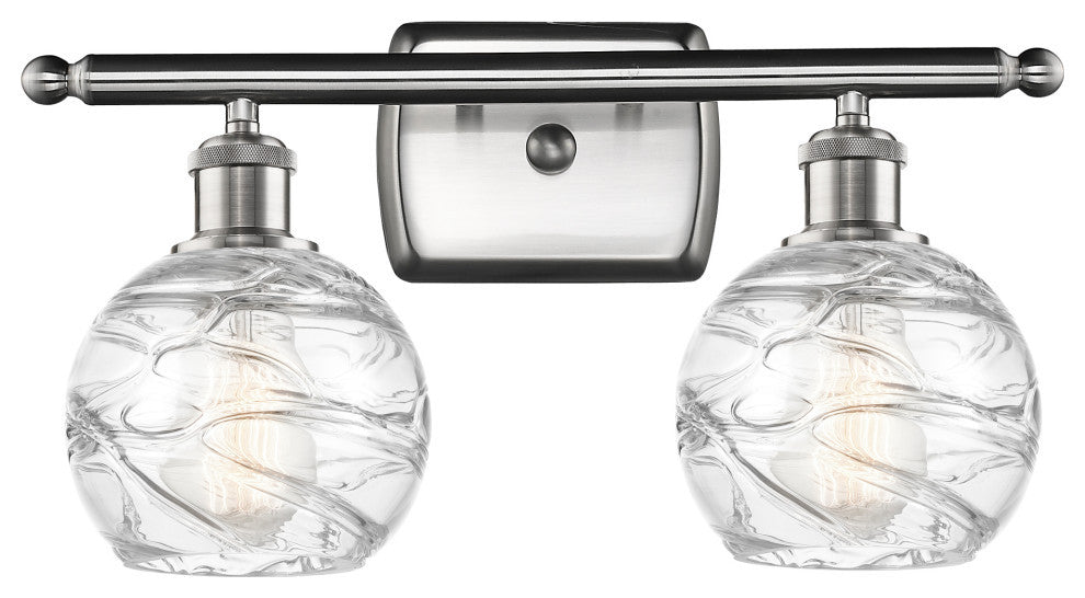 Small Deco Swirl 2-Light Bath Vanity-Light, Brushed Satin Nickel, Clear