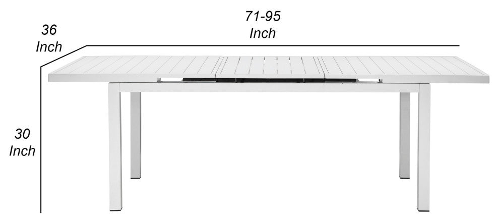 Benzara BM287743 Meta 95" Extendable Dining Table, White Aluminum Frame