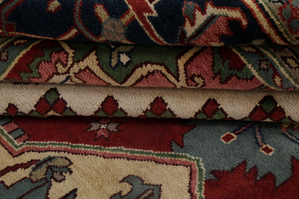 Oriental Traditional Carpet Handmade Heriz Indian Area Rug, Red, 17'6"x11'10