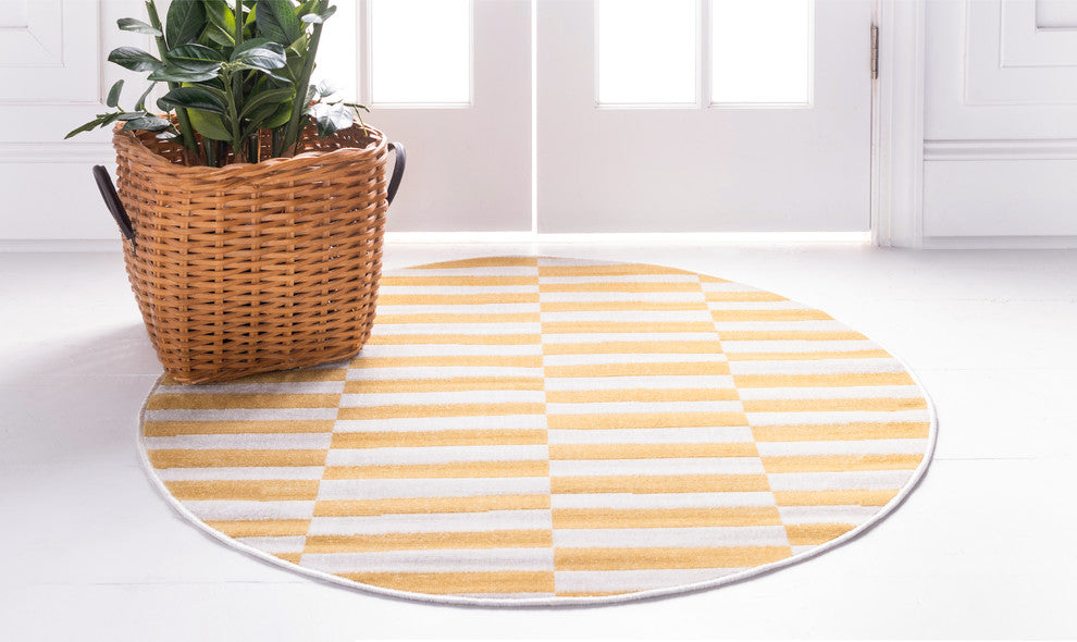 Unique Loom Yellow Striped Williamsburg 5' Round Rug