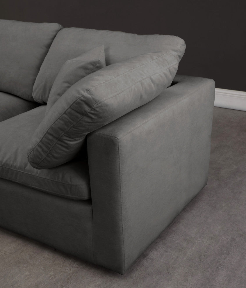 Plush Velvet / Down Standard Comfort L-Shaped Modular Sectional, Gray, 5-Piece: 2 Armless Chair, 2 Corner Chair, 1 Ottoman