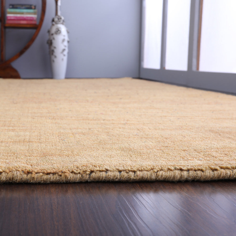 HAND KNOTTED LOOM WOOL ECO-FRIENDLY AREA RUGS-Rectangle,Gold,Solid
