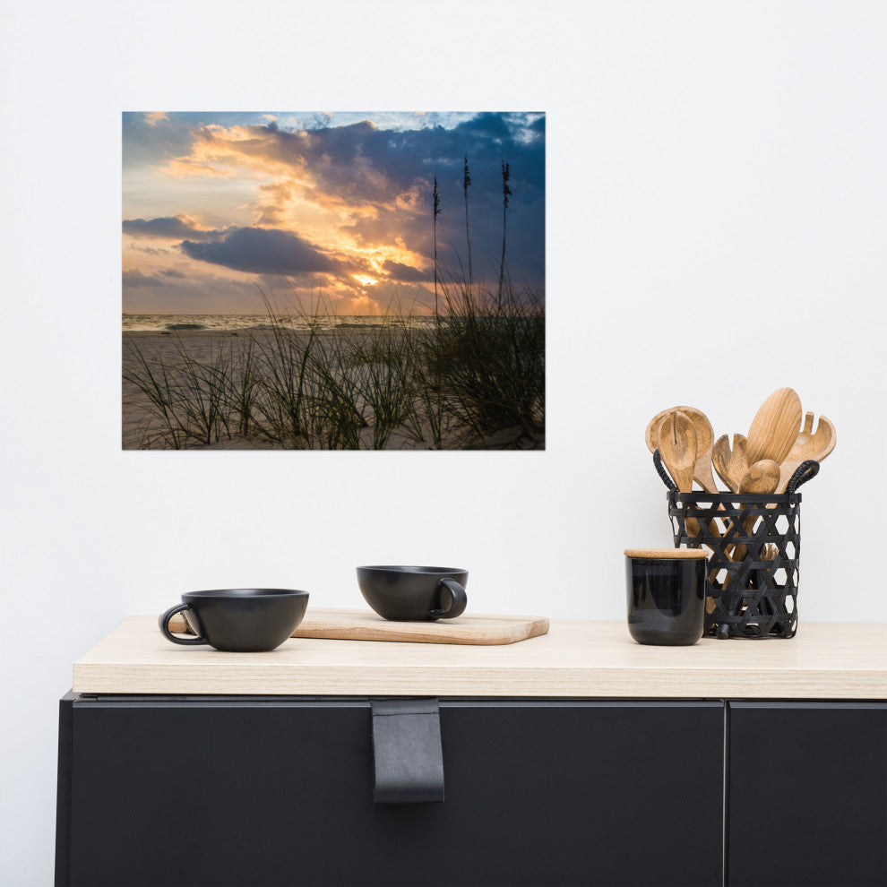 Coastal Style Wall Decor: Anna Maria Island Cloudy Beach Sunset 2 Print, 16" X 20"