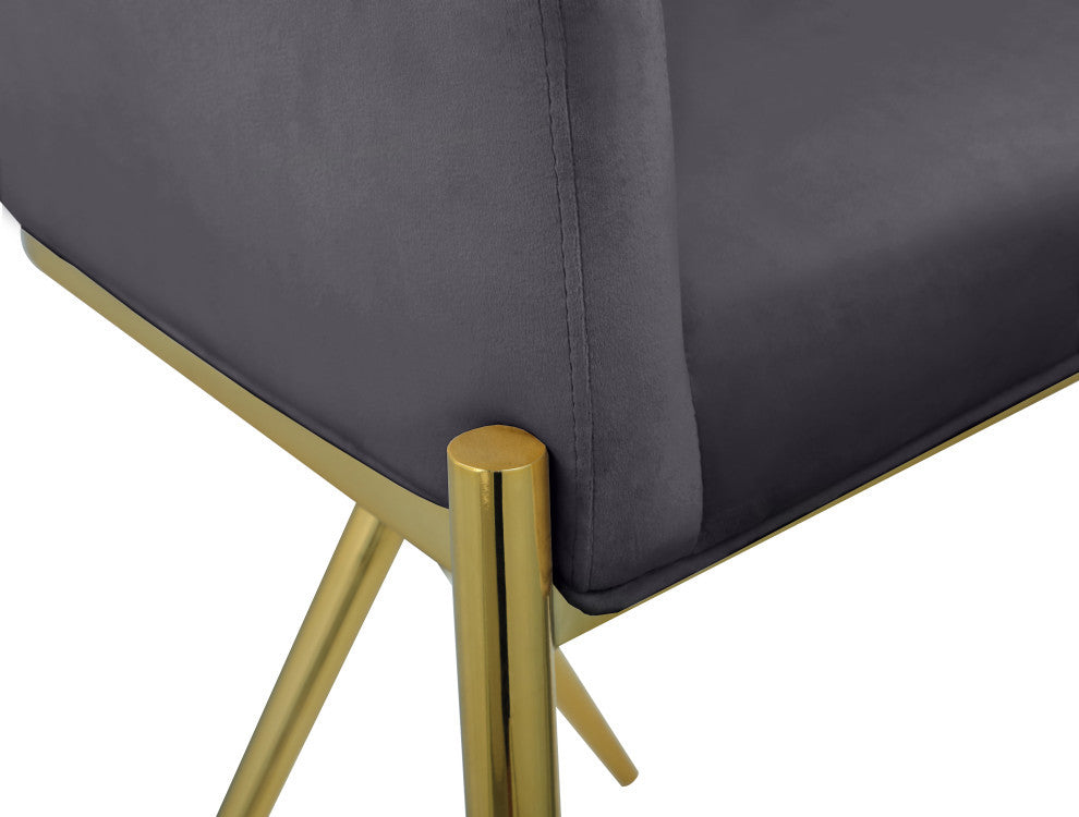 Xavier Velvet Upholstered Counter Height Stool, Gray, Gold Finish