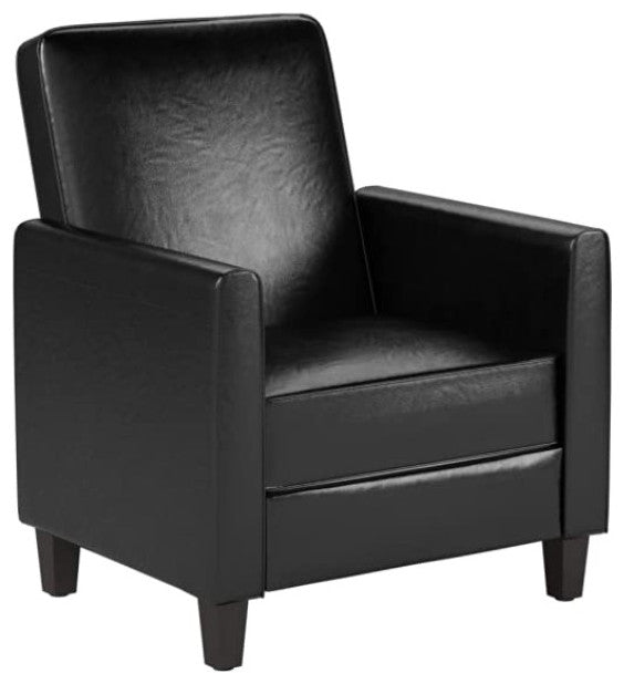 Modern Black Leather Recliner Chair, Tapered Legs, Track Arms for Home or Office