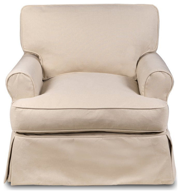 Sunset Trading Horizon T-Cushion Fabric Slipcovered Chair with Ottoman in Tan