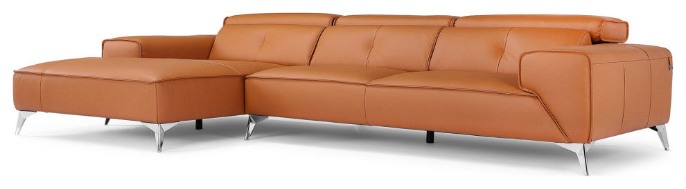 Raj Orange Reclining Leather Sectional, Right Chaise