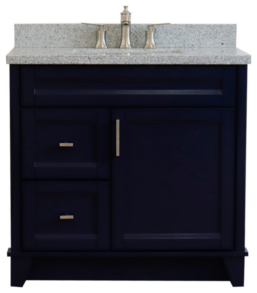 37" Single Sink Vanity, Blue Finish With Gray Granite