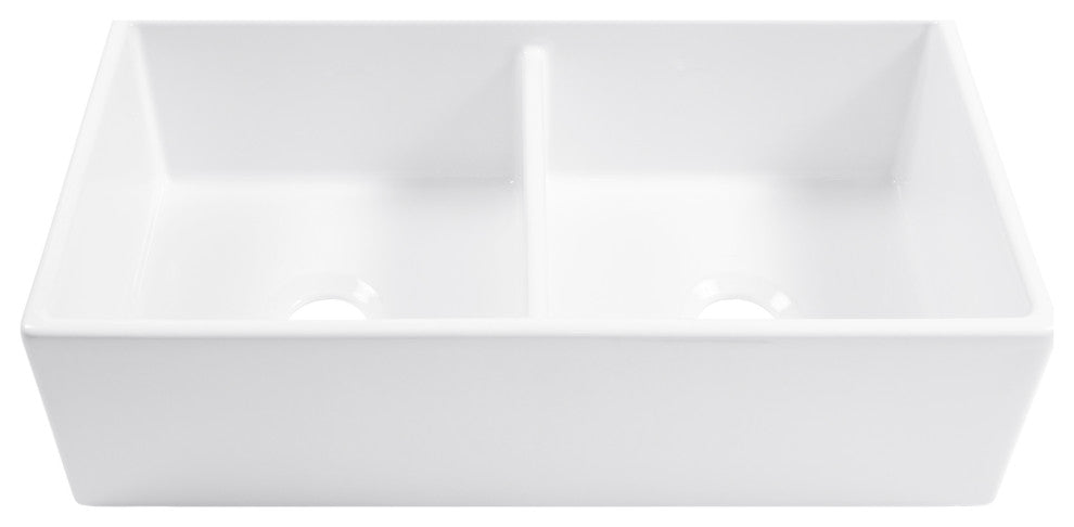 Austen Crisp White Fireclay 36" Double Bowl Farmhouse Undermount Kitchen Sink