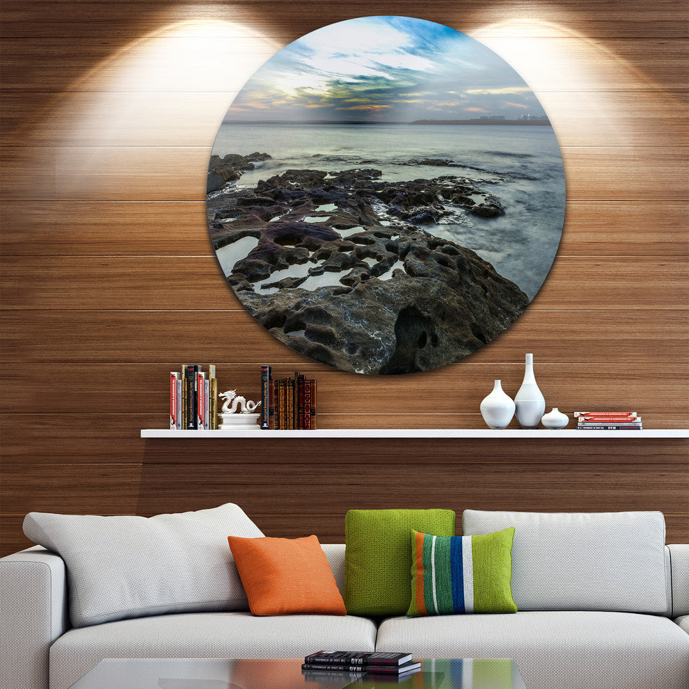 Beautiful Dark Seashore Australia, Cityscape Disc Metal Artwork, 23"