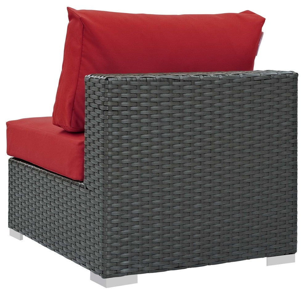 Modern Outdoor Sofa Middle Chair, Sunbrella Rattan Wicker, Red