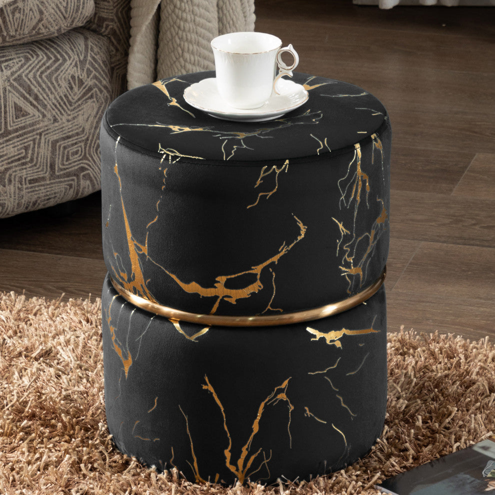 Luxury Hot Stamped Velvet Ottoman, Black