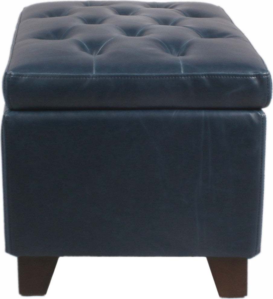 Julian Rectangular Bonded Leather Storage Ottoman, Vintage Blue