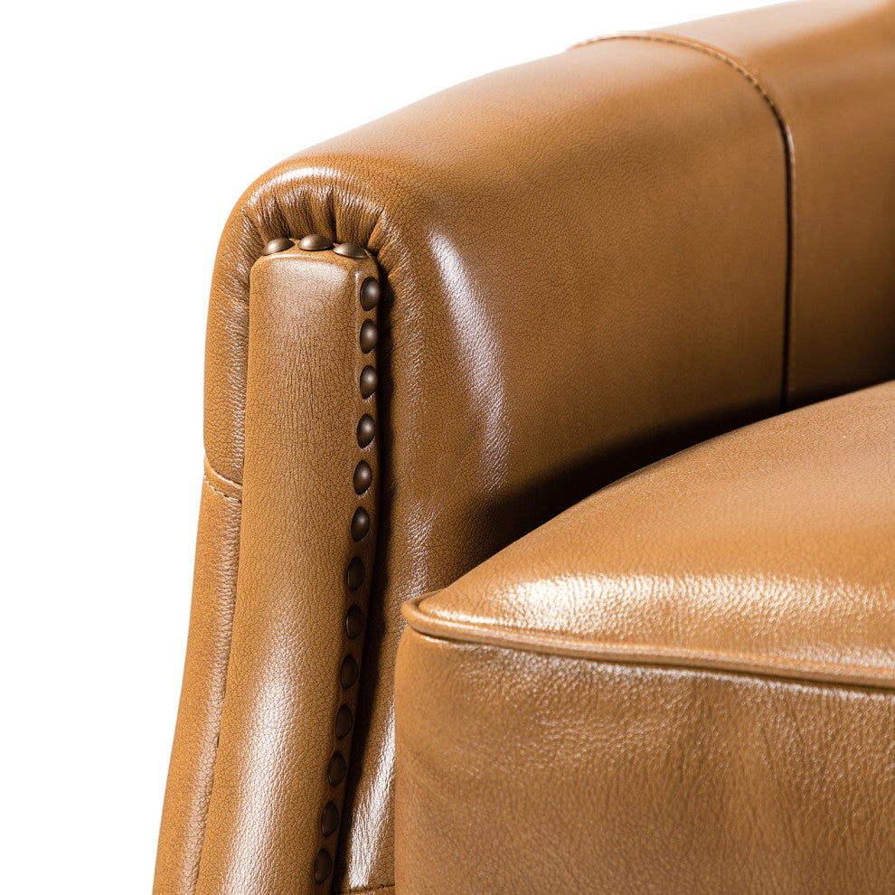 Genuine Leather Cigar Recliner With Nail Head Trim, Camel