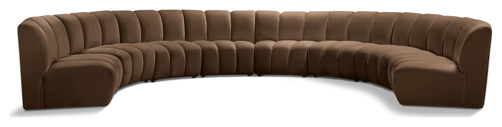 Infinity Channel Tufted Velvet Modular Chair, Brown, 8 Piece