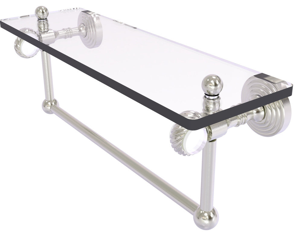 Pacific Grove 16" Twisted Glass Shelf with Towel Bar, Satin Nickel