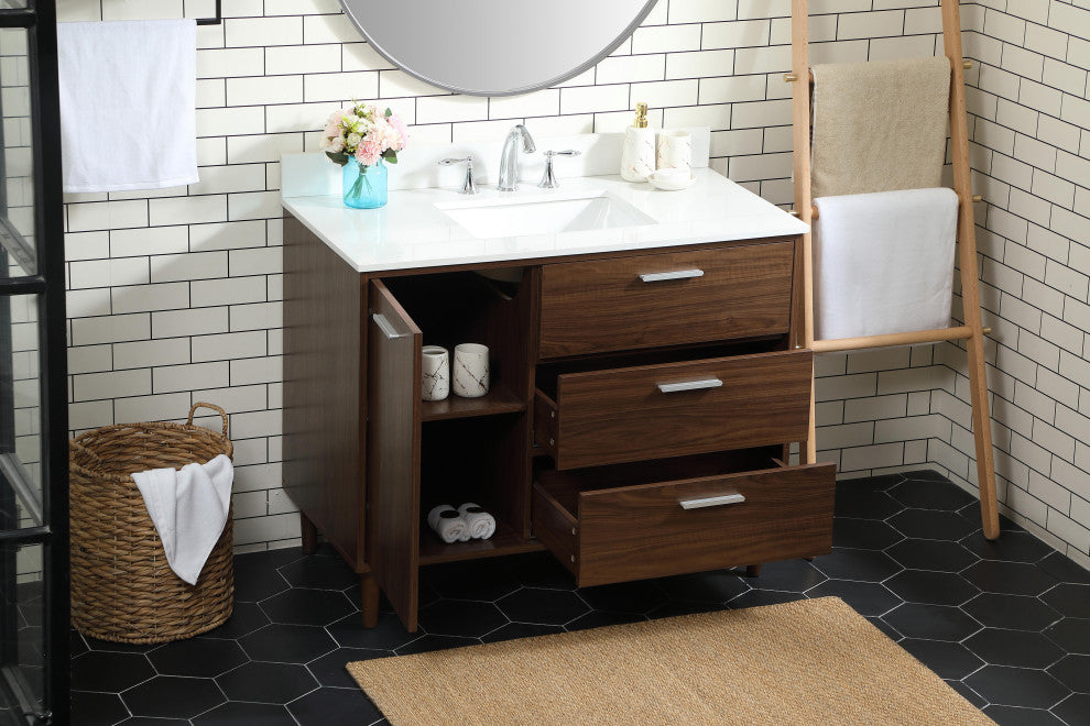 Home Living Modern Natural Oak-Light Bathroom Vanity, Walnut, 42"