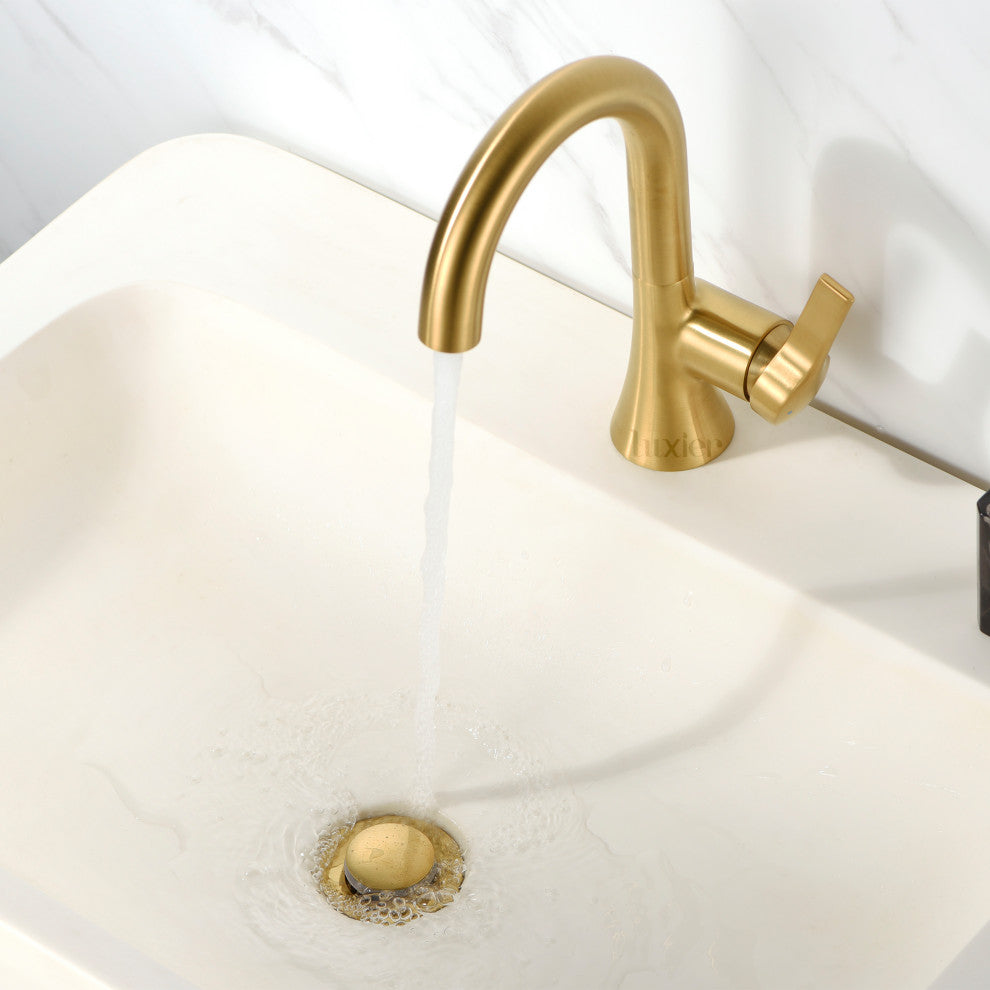 1-1/2" Push Pop-Up Drain Stopper for Sink, Brushed Gold, Without Overflow