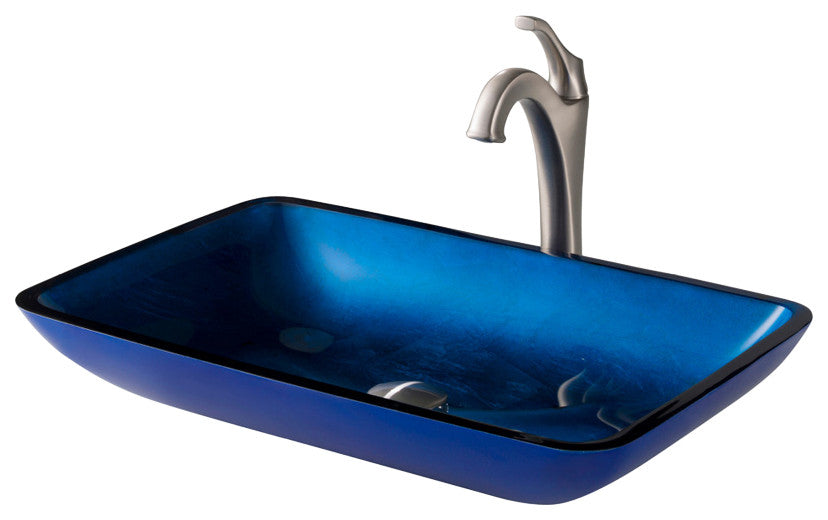 Glass Vessel Sink, Bathroom Arlo Faucet, PU Drain, Mounting Ring, Spot Free Stainless Steel