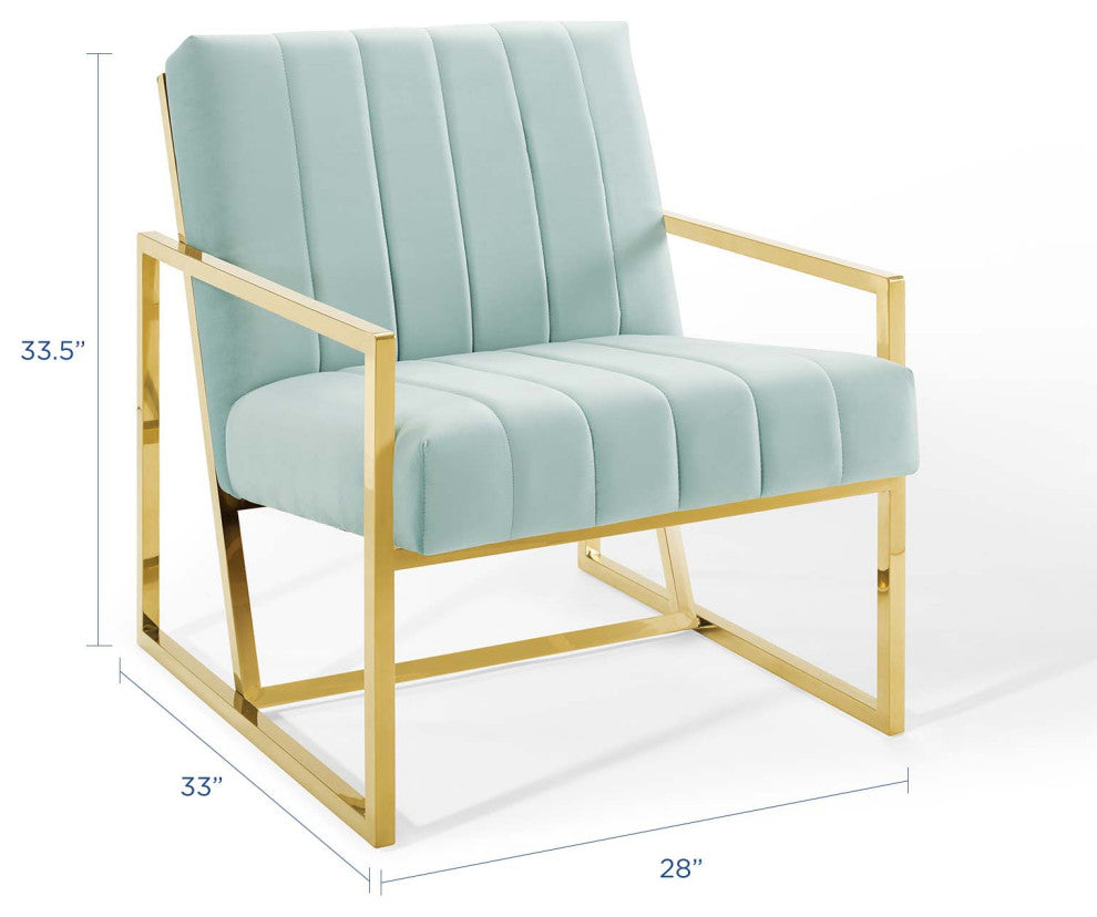 Tufted Armchair Accent Chair, Velvet, Blue, Modern, Living Lounge Hospitality