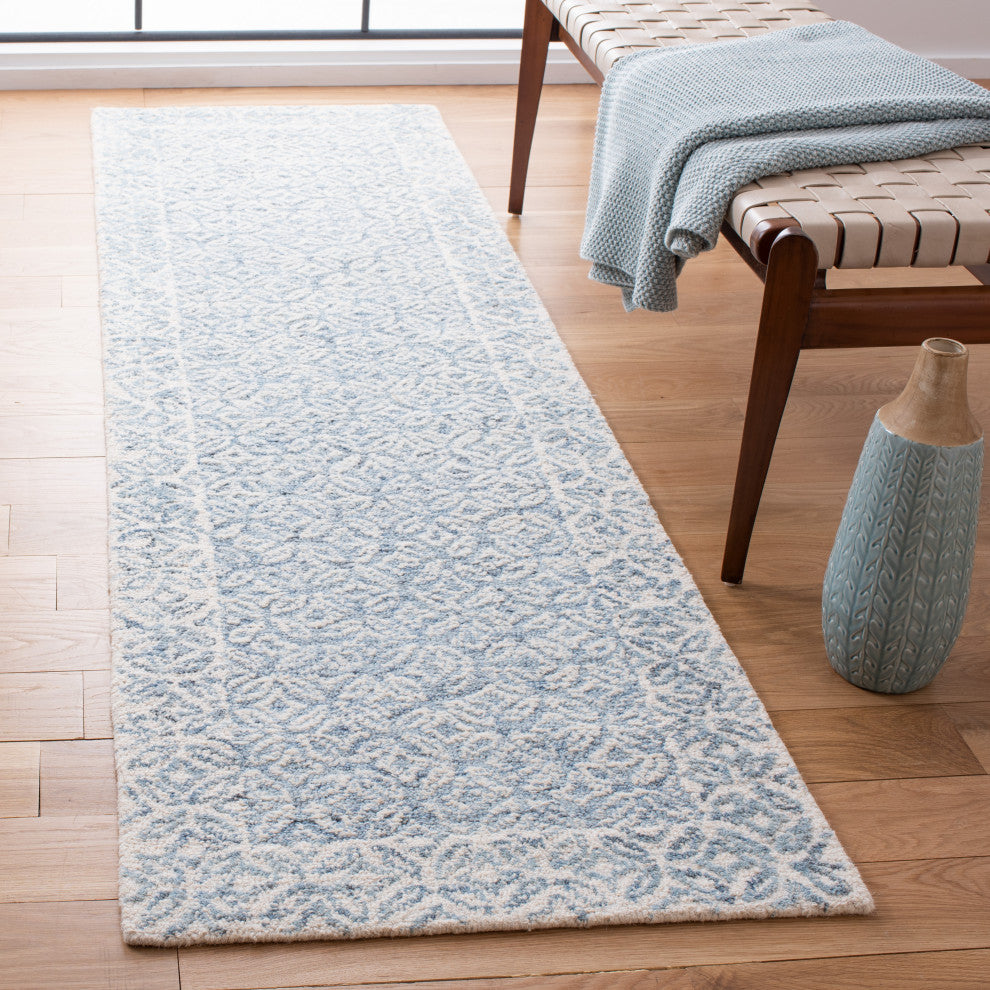 Safavieh Couture Abstract Collection, ABT342 Rug, Blue/Ivory, 2'3"x12'