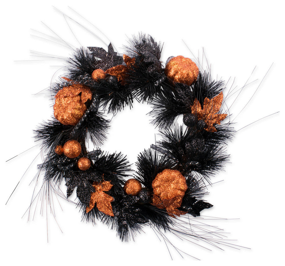 Black Halloween With Pum-Packins Wreath
