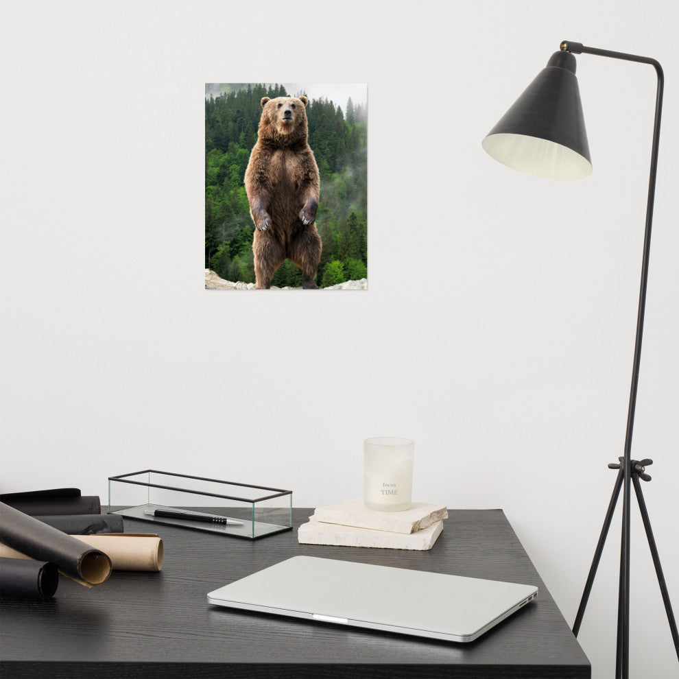 Big Standing Brown Bear On Mountain Top Loose Wall Art Print, 11" X 14"