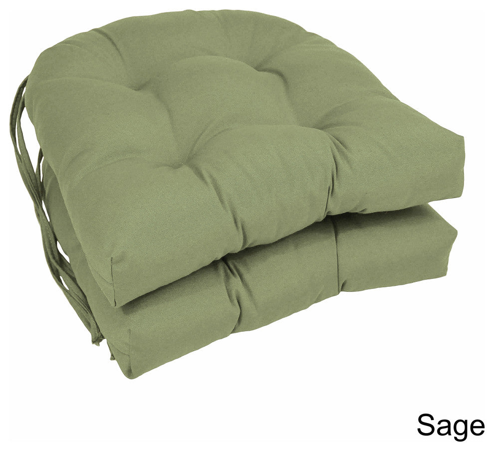 16" Solid Twill U-shaped Tufted Chair Cushions, Set of 2, Sage Green