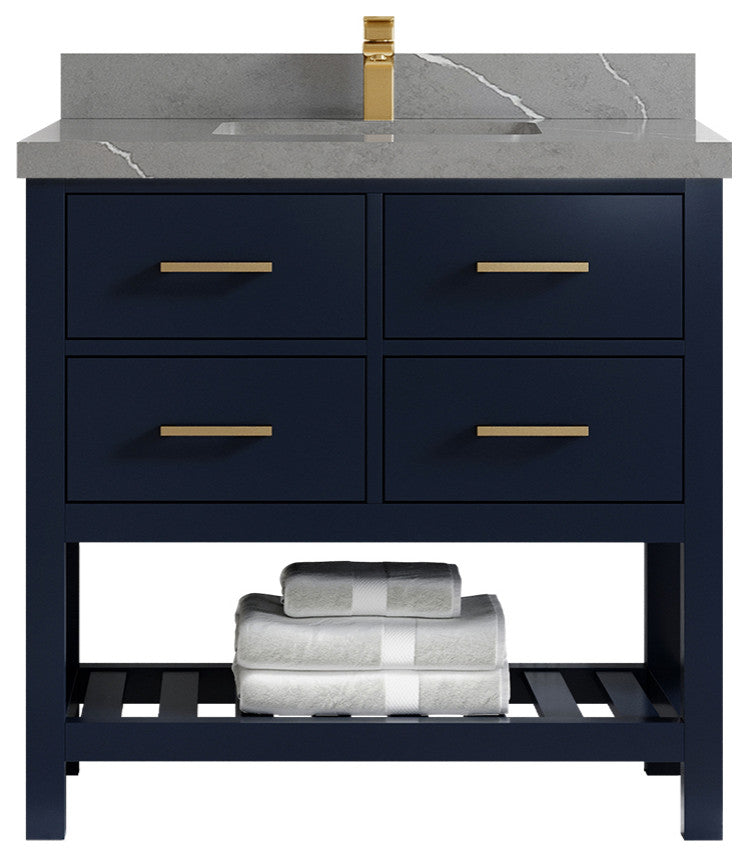 Parker 36 Single Sink Bath Vanity in Navy Blue  2" Piatra Gray