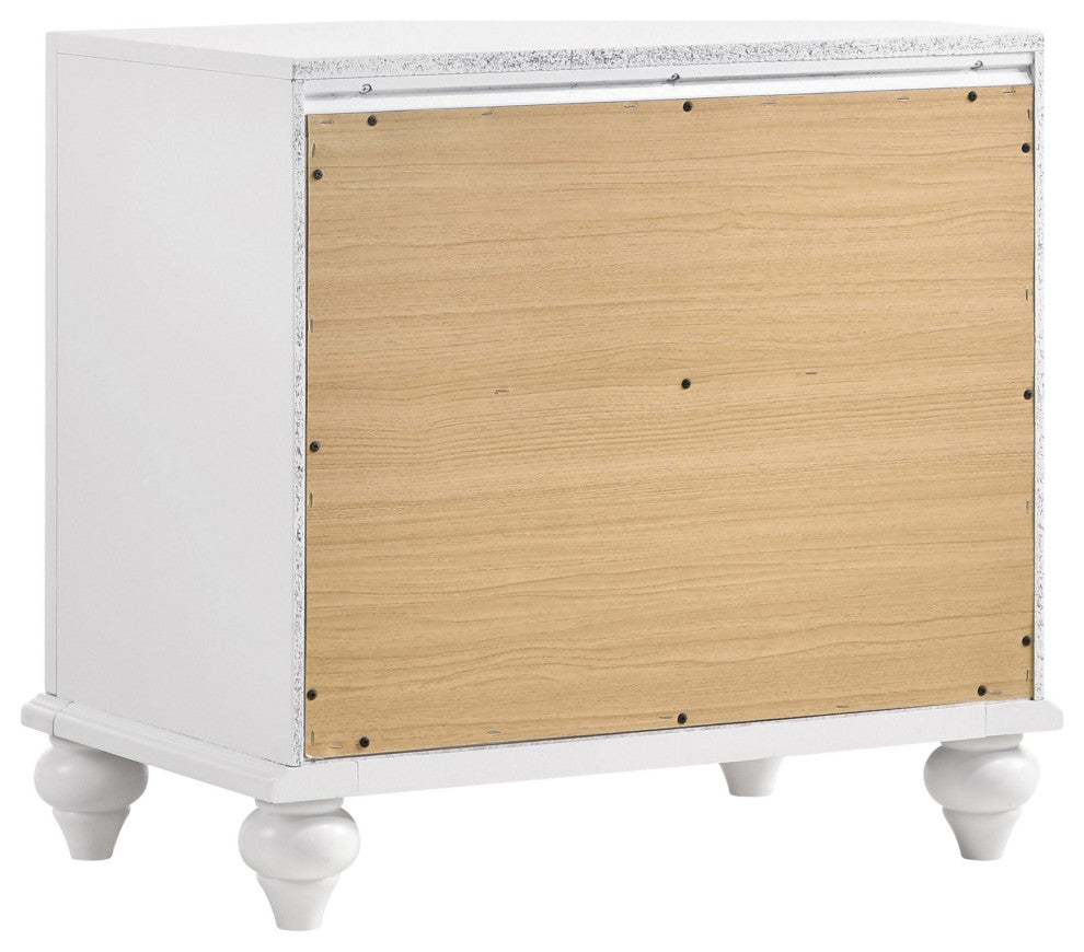 2 Drawers Nightstand With Acrylic Crystal Accent, Gray and White