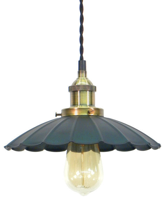 Antique Brass Ruffle Shade Pendant Light