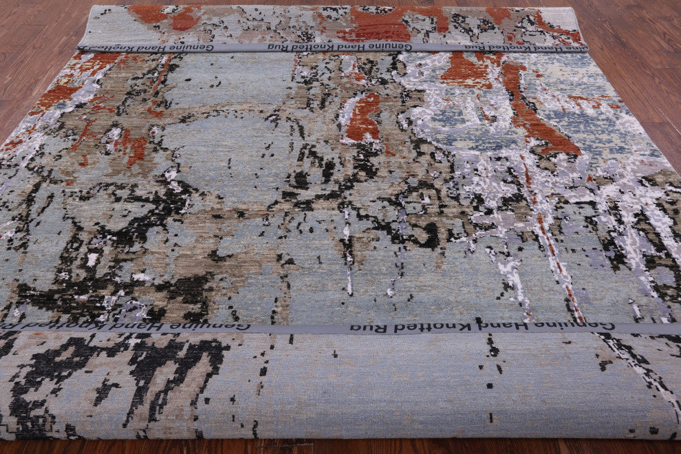 Hand Knotted Abstract Wool and Silk Rug 8' 0" X 9' 8"- Q6239