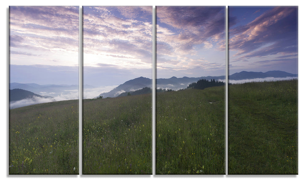 Mountain Plateau at Evening, Landscape Canvas Art Print, 48"x28", 4 Panels