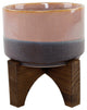 7" Lava Ceramic On Wood Stand, Pink