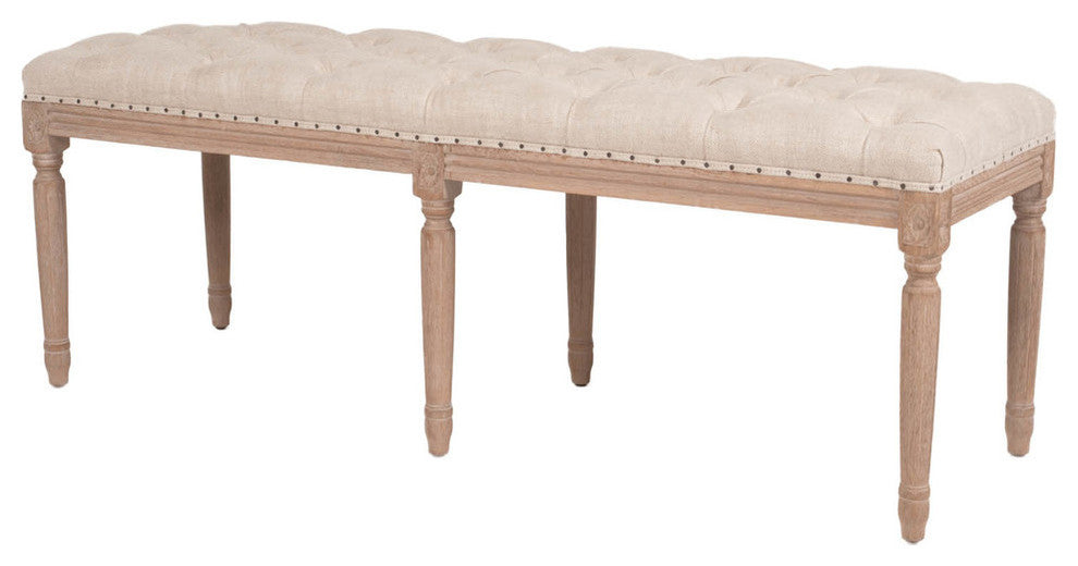 Upholstered Tufted Bench, Bisque