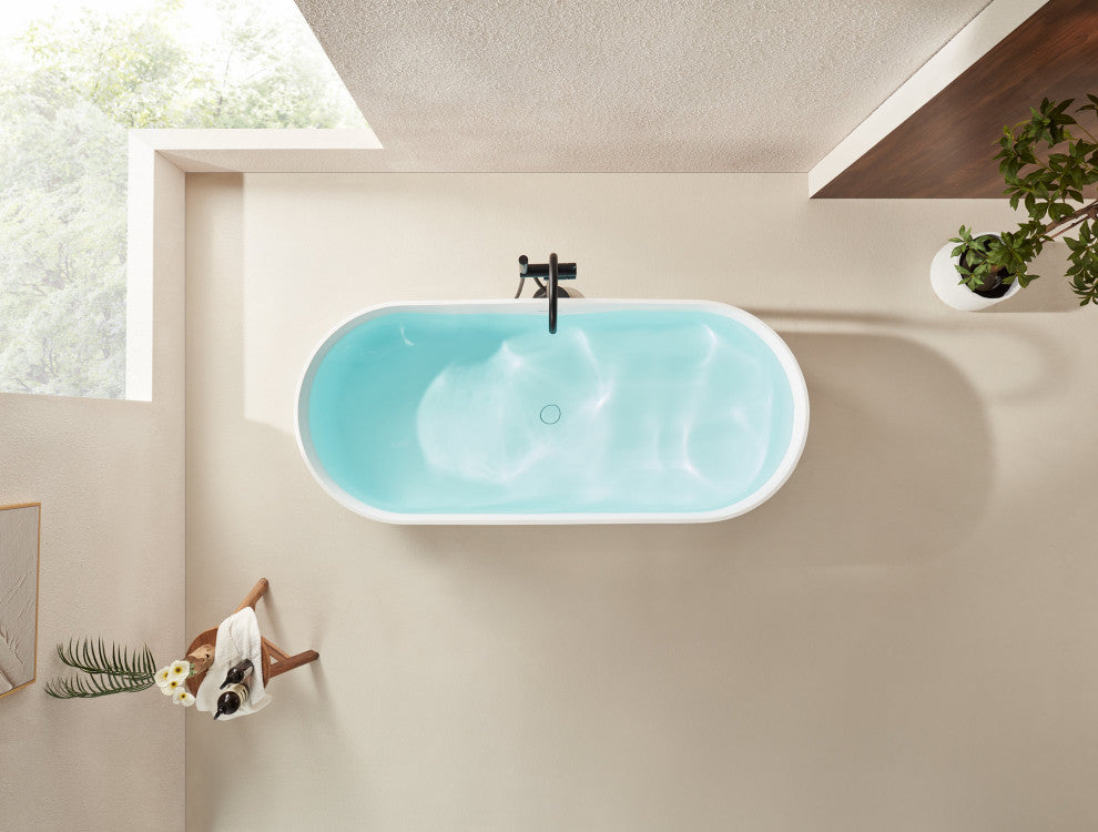 Vanity Art 59" x 30" Freestanding Soaking Stone Resin Bathtub