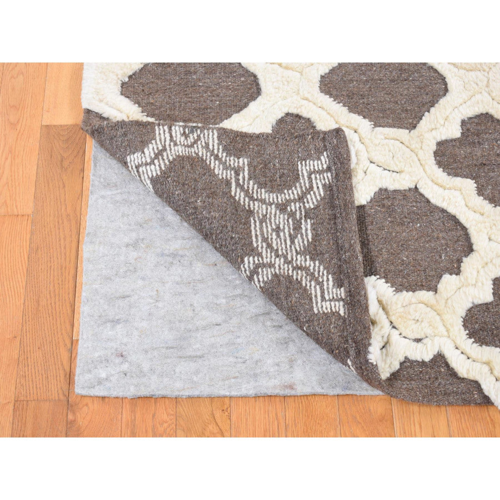 Ivory and Gray, Soft Wool, Hand Knotted, High and Lo Pile Rug, 9'3"x11'7"