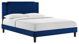 Zahra Channel Tufted Performance Velvet Twin Platform Bed, Navy